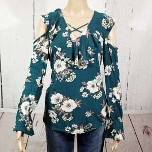 Floral Shoulder Cutout Blouse